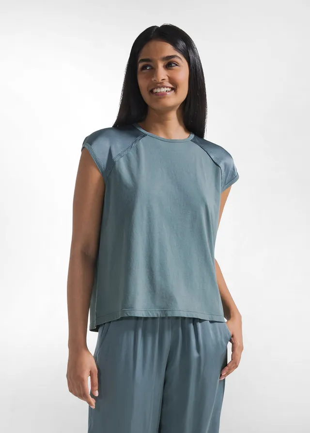deha-top-con-maniche-in-satin-e-corpo-in-jersey-verde-2 image 1