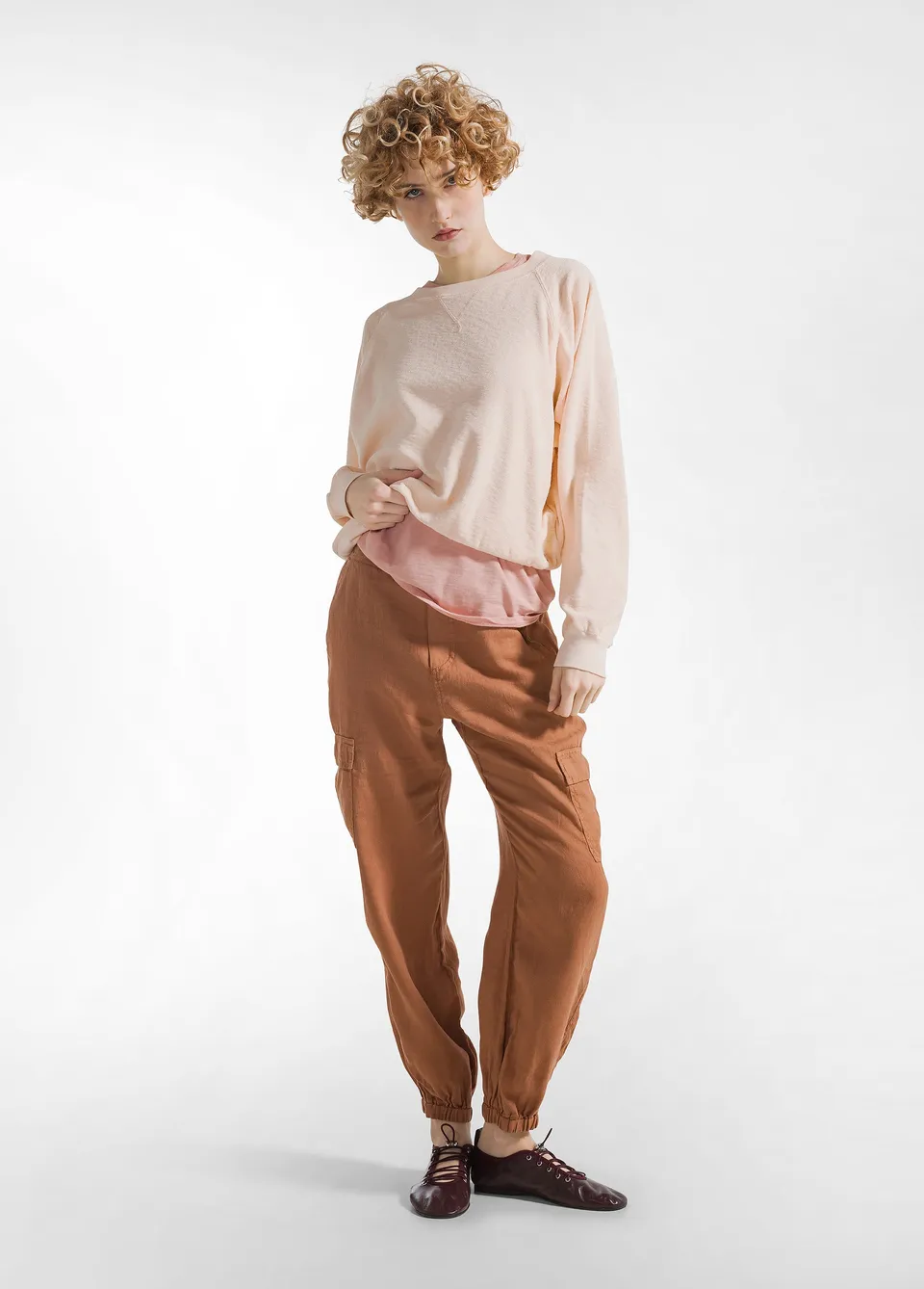 deha-pantalone-cargo-in-lino-marrone-taglio-regolare image 1