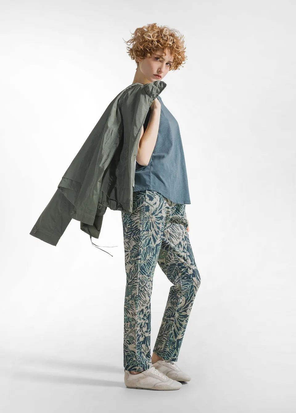 deha-pantalone-donna-stampato-in-cotone-seersucker-blu image 1