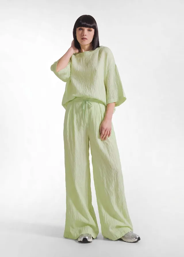deha-set-t-shirt-ampia-e-pantaloni-larghi-viscosa-effetto-stropicciato-giallo image 1