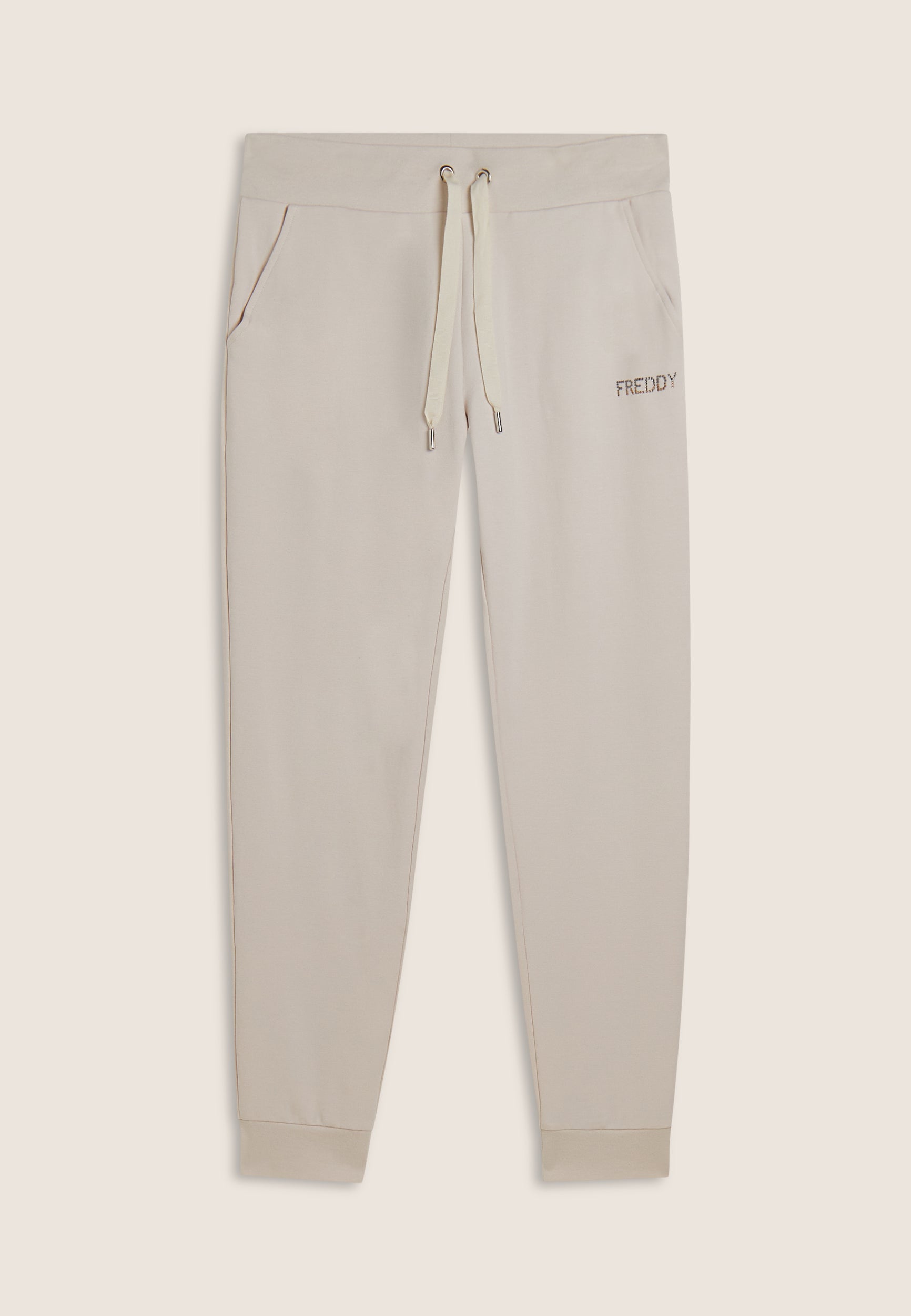 freddy-pantaloni-sportivi-donna-in-felpa-modal-con-polsini-e-strass-bicolore image 5