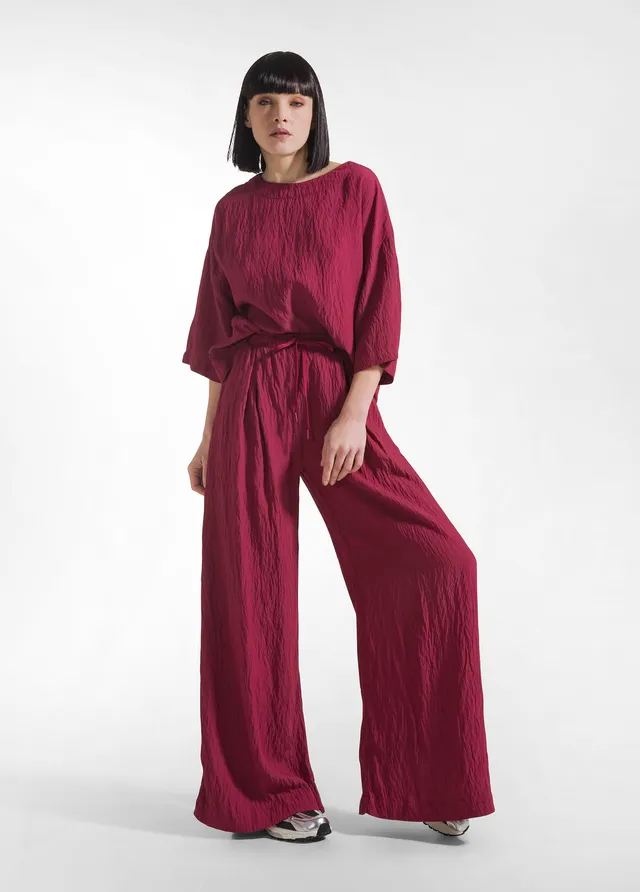 deha-pantaloni-larghi-in-viscosa-crinkle-effetto-stropicciato-rosso image 1