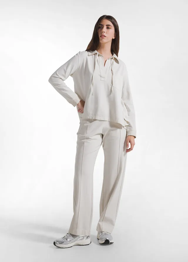 deha-completo-felpa-polo-satinata-e-pantaloni-dritti-effetto-sfumato-beige image 1