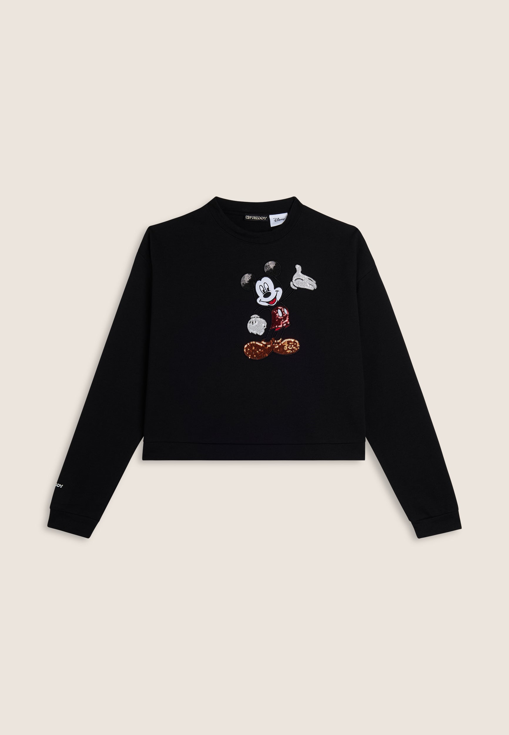 freddy-felpa-cropped-nera-mickey-mouse-con-ricamo-paillettes image 1