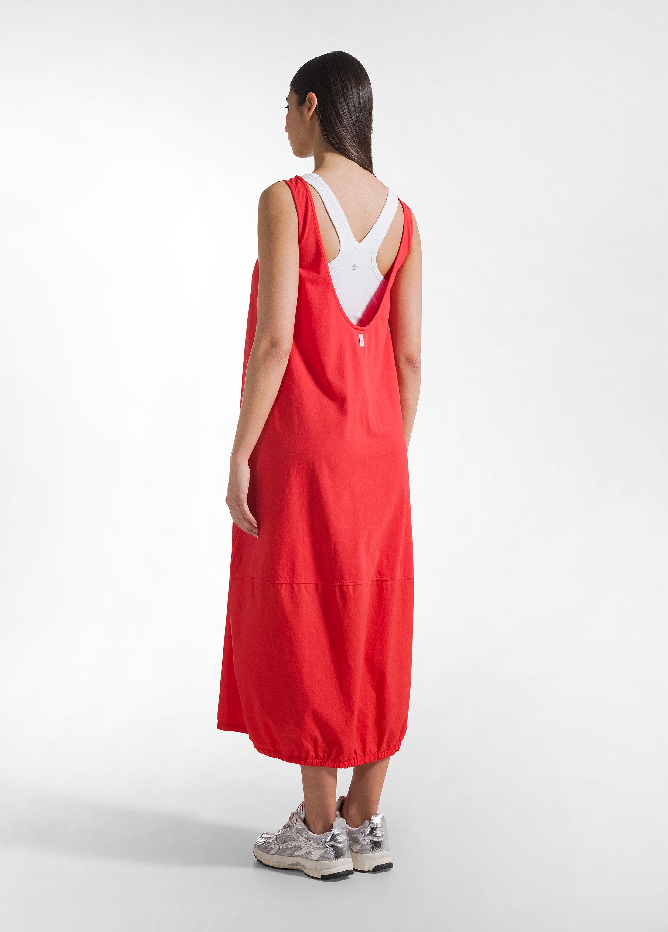 deha-abito-maxi-in-popeline-effetto-parachute-rosso image 3
