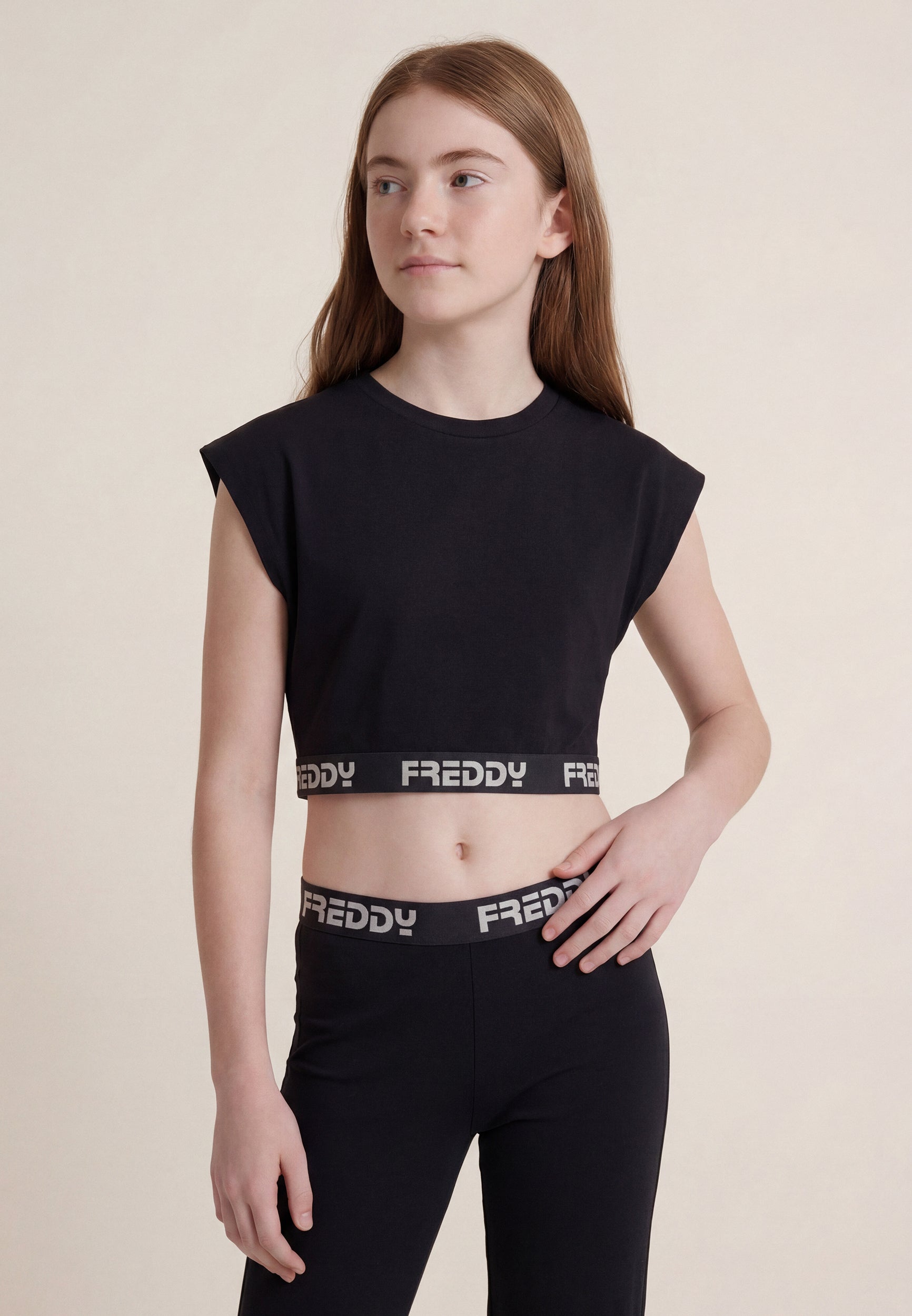 freddy-t-shirt-senza-maniche-cropped-bambina-con-elastico-logato image 1
