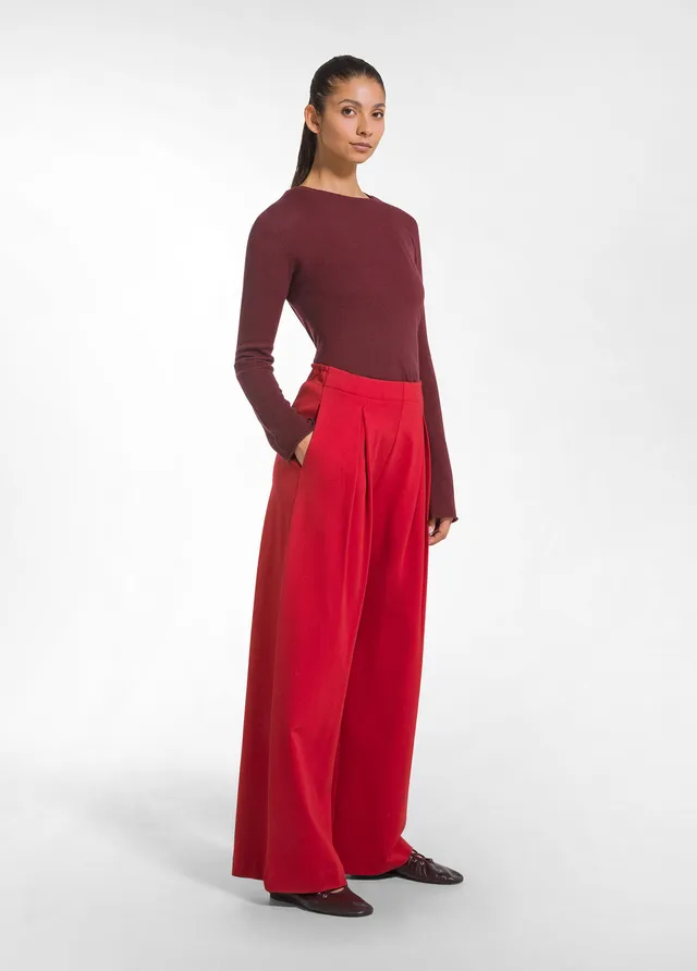 deha-d52499-pantalone-palazzo-punto-milano-con-pence-rosso image 1