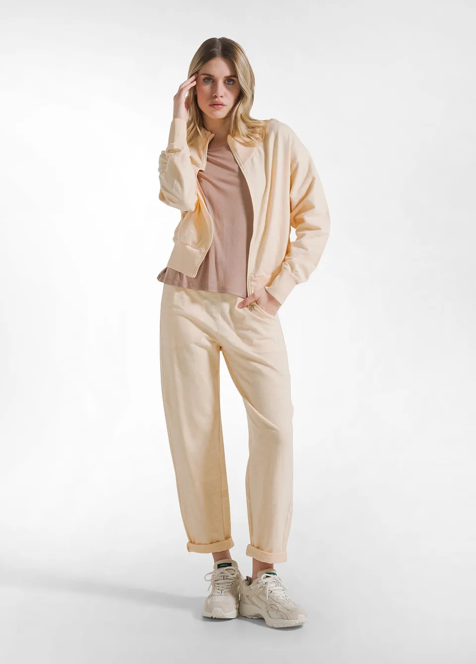 deha-pantaloni-dritti-in-cotone-fiammato-rosa-donna image 1