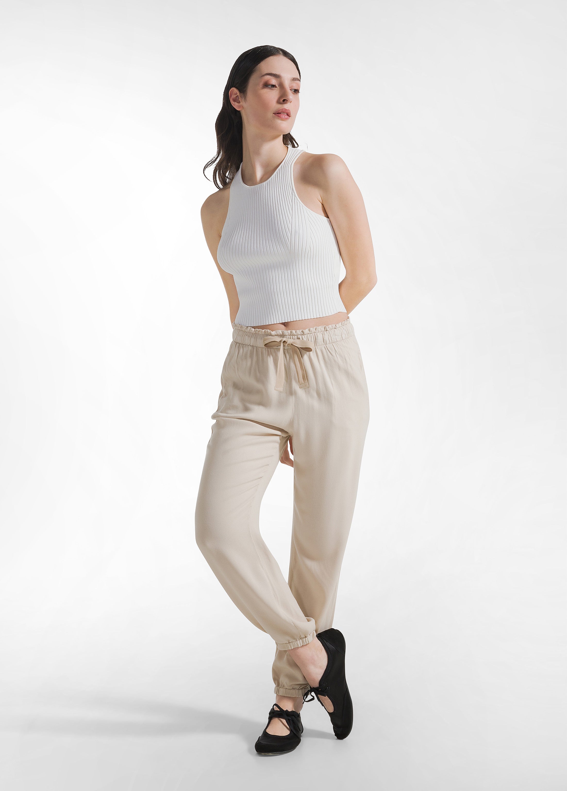 deha-pantalone-jogger-beige-in-viscosa-crepe image 1