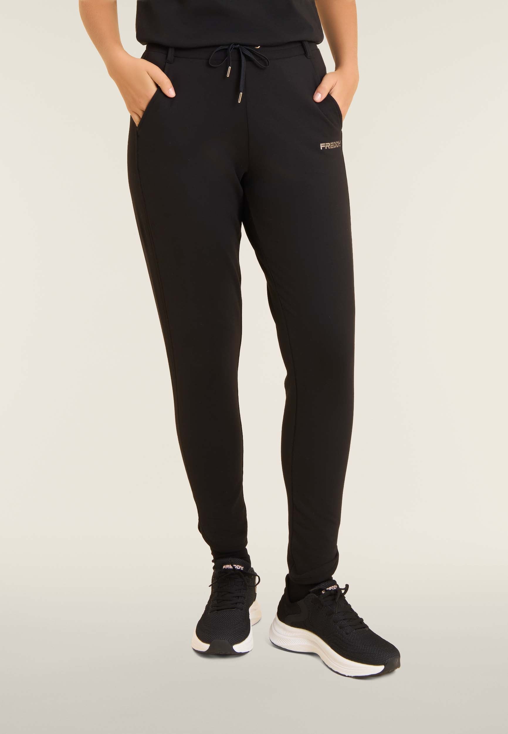 freddy-pantaloni-donna-slim-fit-in-felpa-con-spacchi-laterali image 1