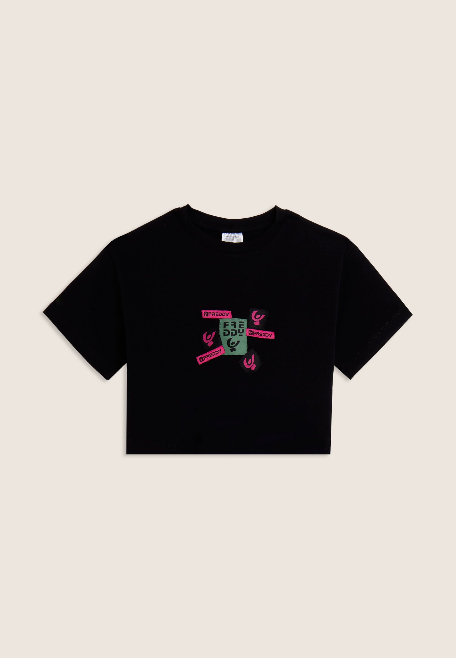 freddy-t-shirt-junior-cropped-con-stampa-loghi-multipli image 1