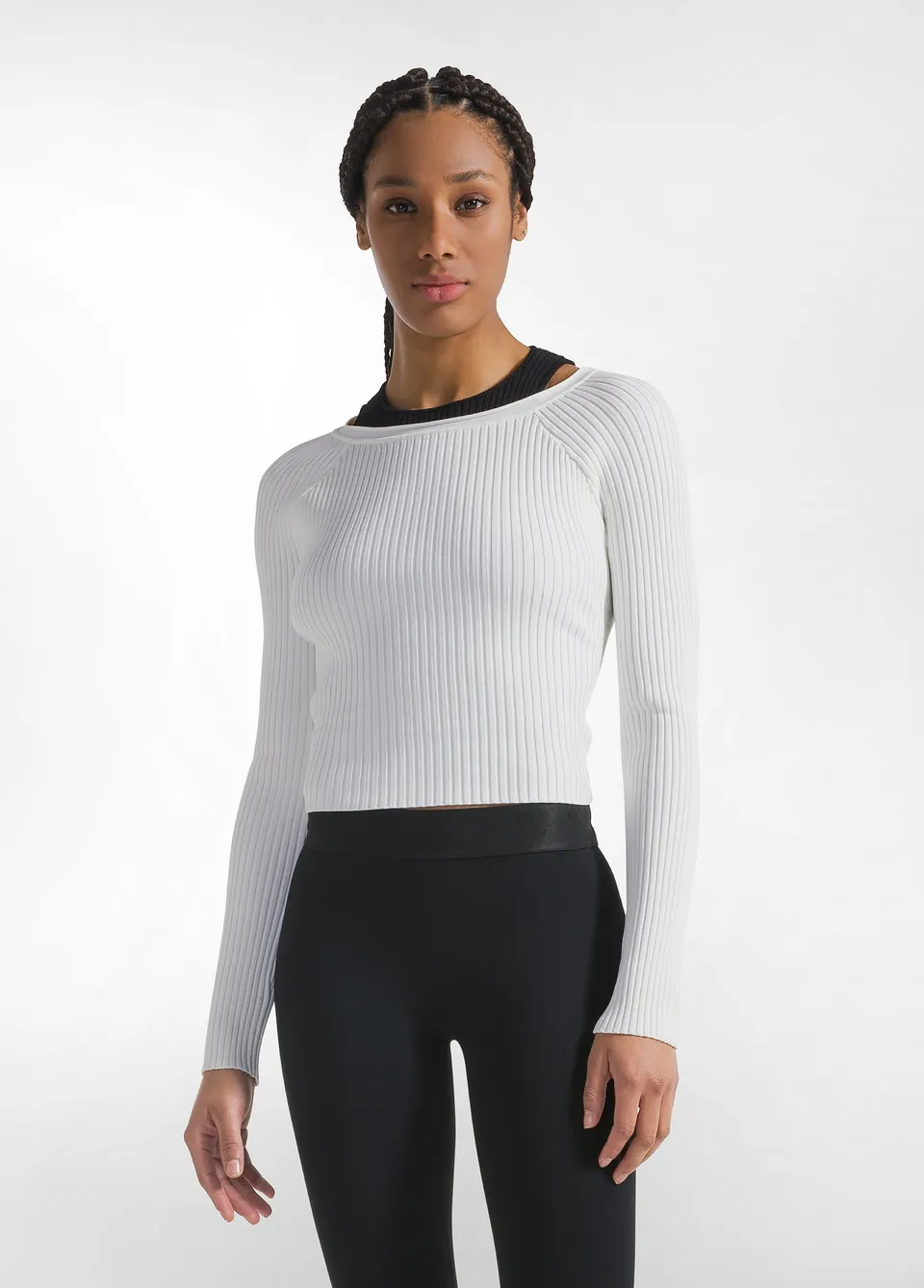 deha-top-incrociato-a-coste-in-maglia-di-rayon-bianco image 1