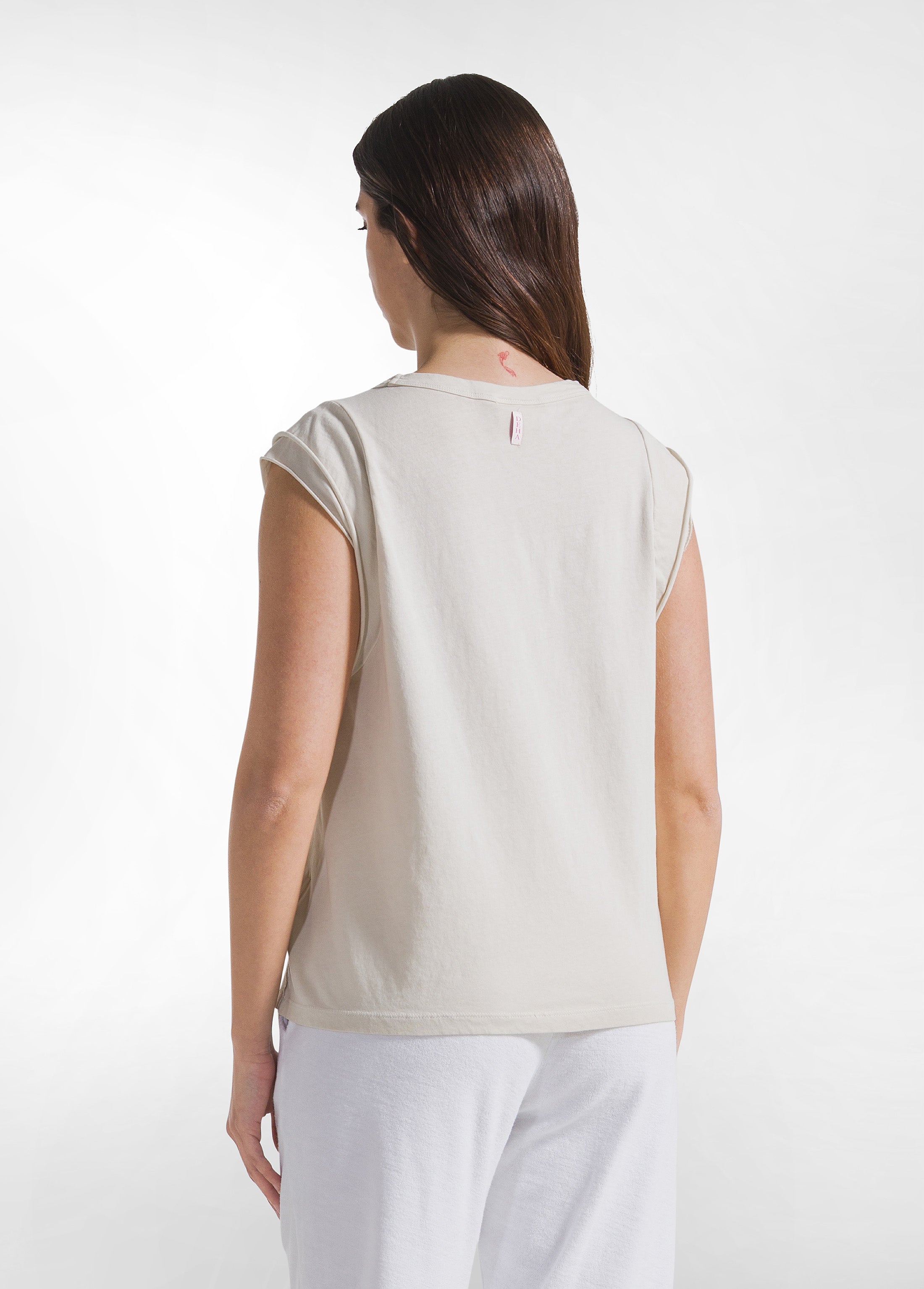deha-t-shirt-d42602-grafica-effetto-fade-beige-t-shirt-cotone-organico-donna image 2