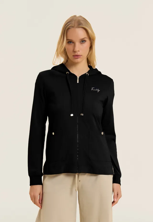 freddy-felpa-con-cappuccio-zip-e-spacchi-animalier image 1