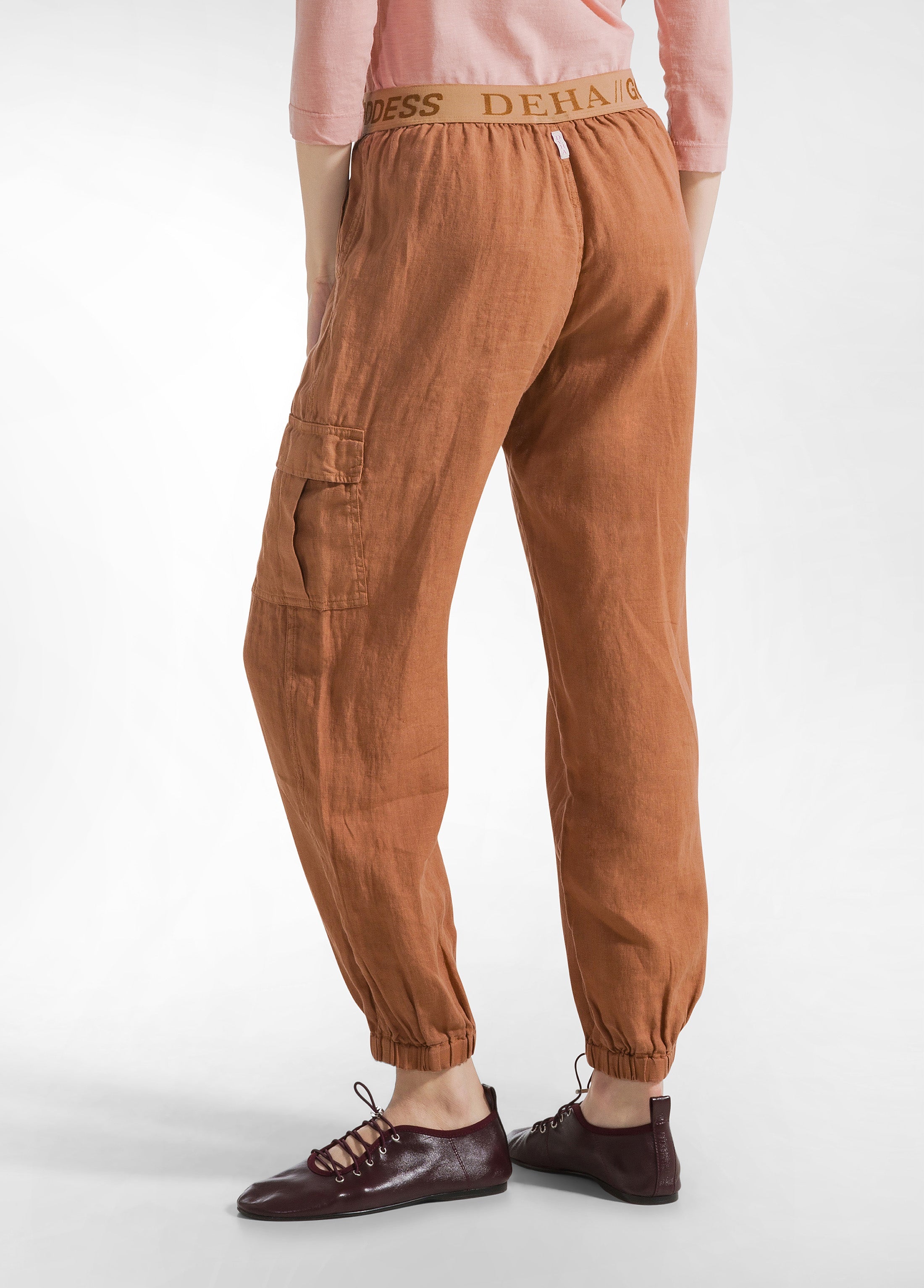 deha-pantalone-cargo-in-lino-marrone-taglio-regolare image 3