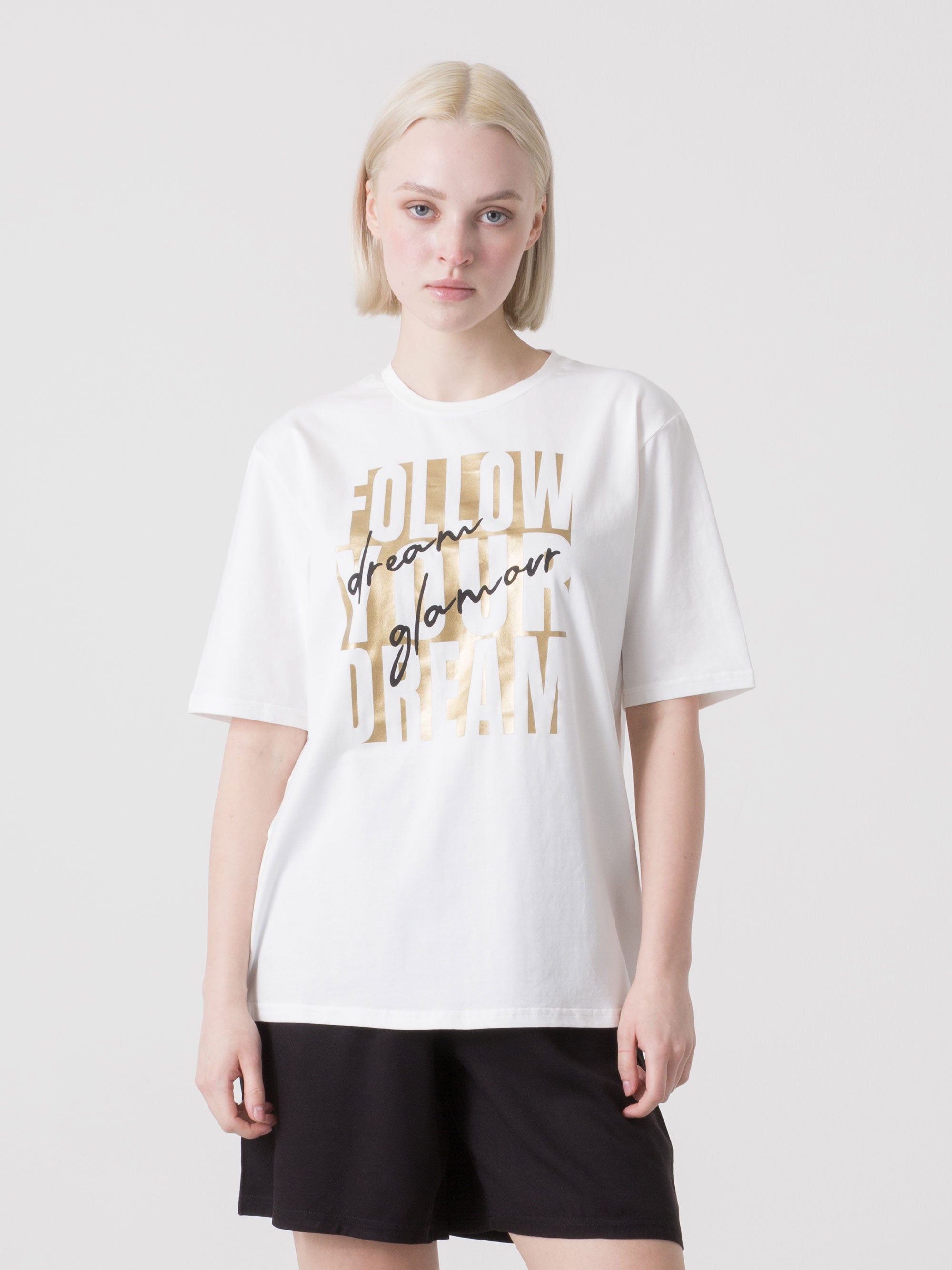 dimensione-danza-t-shirt-donna-in-jersey-stretch-con-stampa-foil-frontale image 1