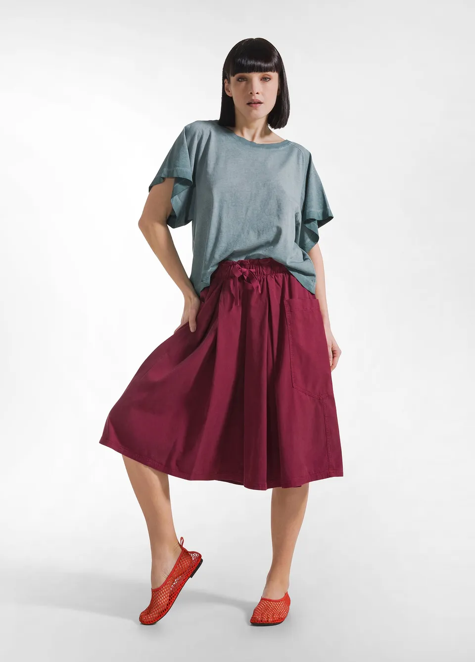 deha-gonna-pantalone-plissettata-in-twill-di-lyocell-rosso image 1