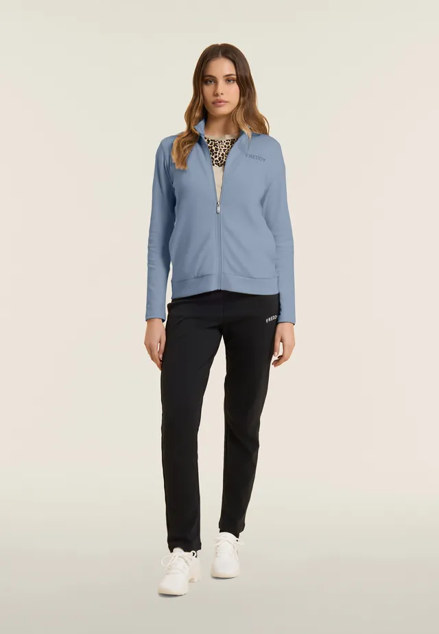 freddy-tuta-con-zip-e-collo-alto-logo-con-strass-tuta-donna-in-interlock-100-cot image 1