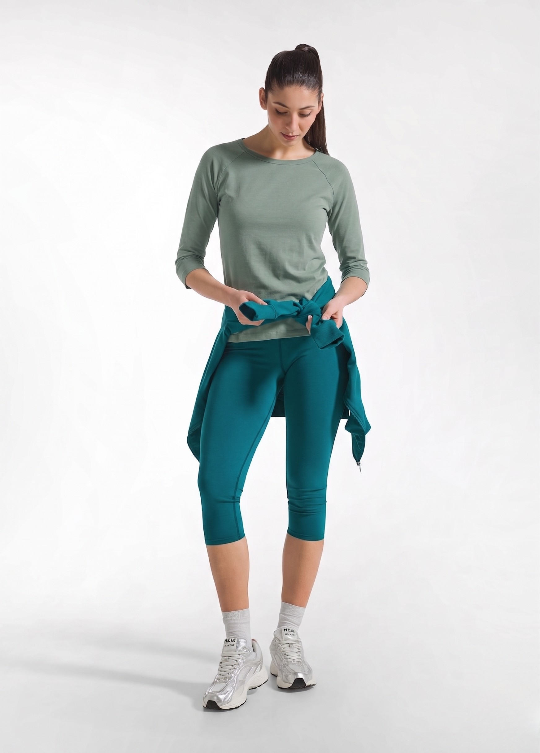 deha-t-shirt-manica-3-4-in-jersey-fiammato-verde-maglia-donna-cotone image 1