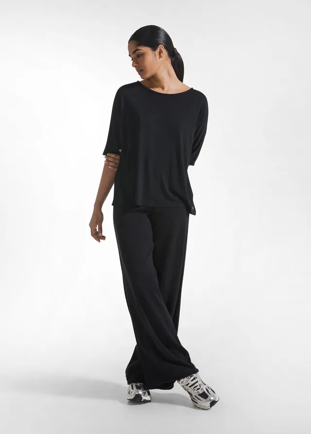 deha-pantaloni-palazzo-in-maglieria-boucl-nero-d42386 image 1