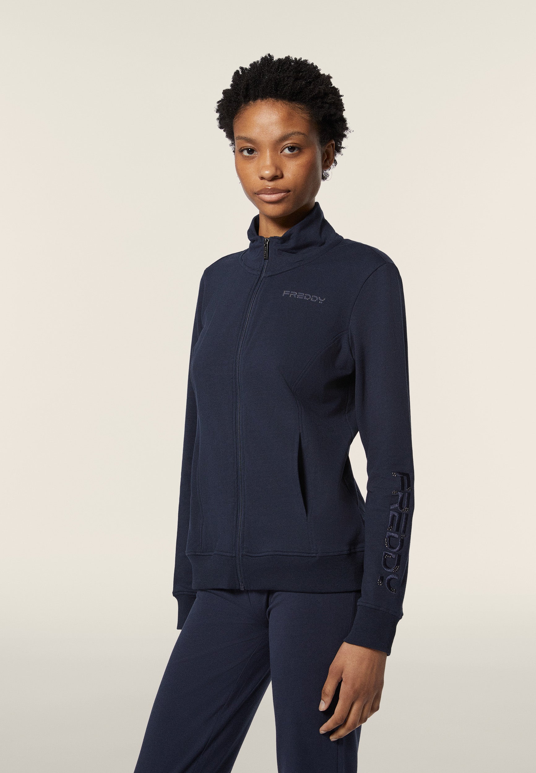 freddy-felpa-donna-zip-collo-alto-regular-fit-con-logo-ricamato image 1