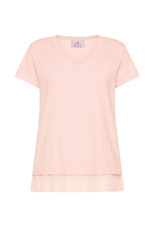 deha-t-shirt-in-cotone-con-dettagli-in-seta-rosa image 1
