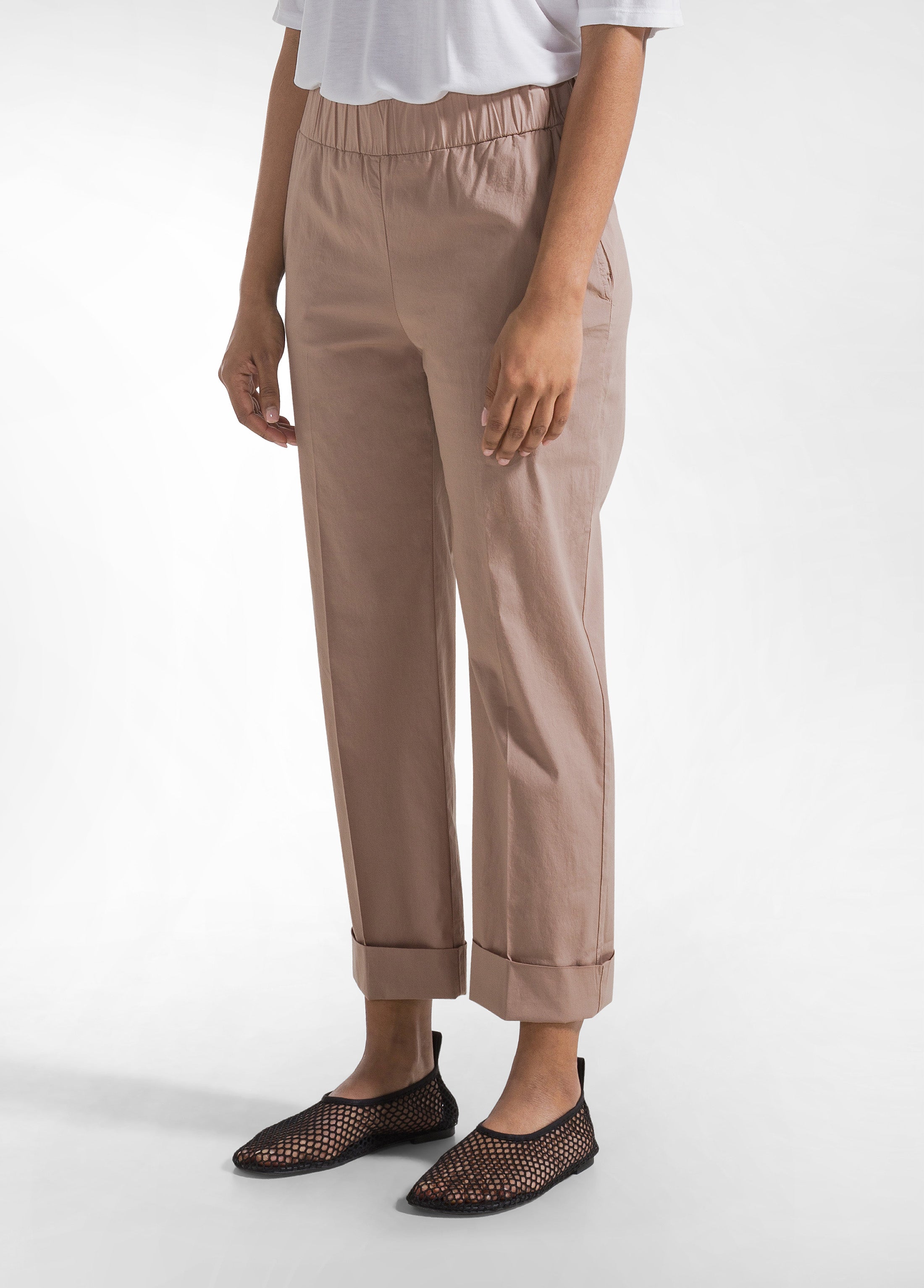 deha-pantaloni-dritti-in-popline-elasticizzato-marrone-2 image 2