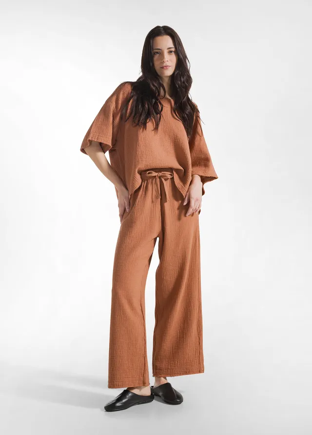 deha-pantalone-cropped-in-garza-di-cotone-marrone image 1