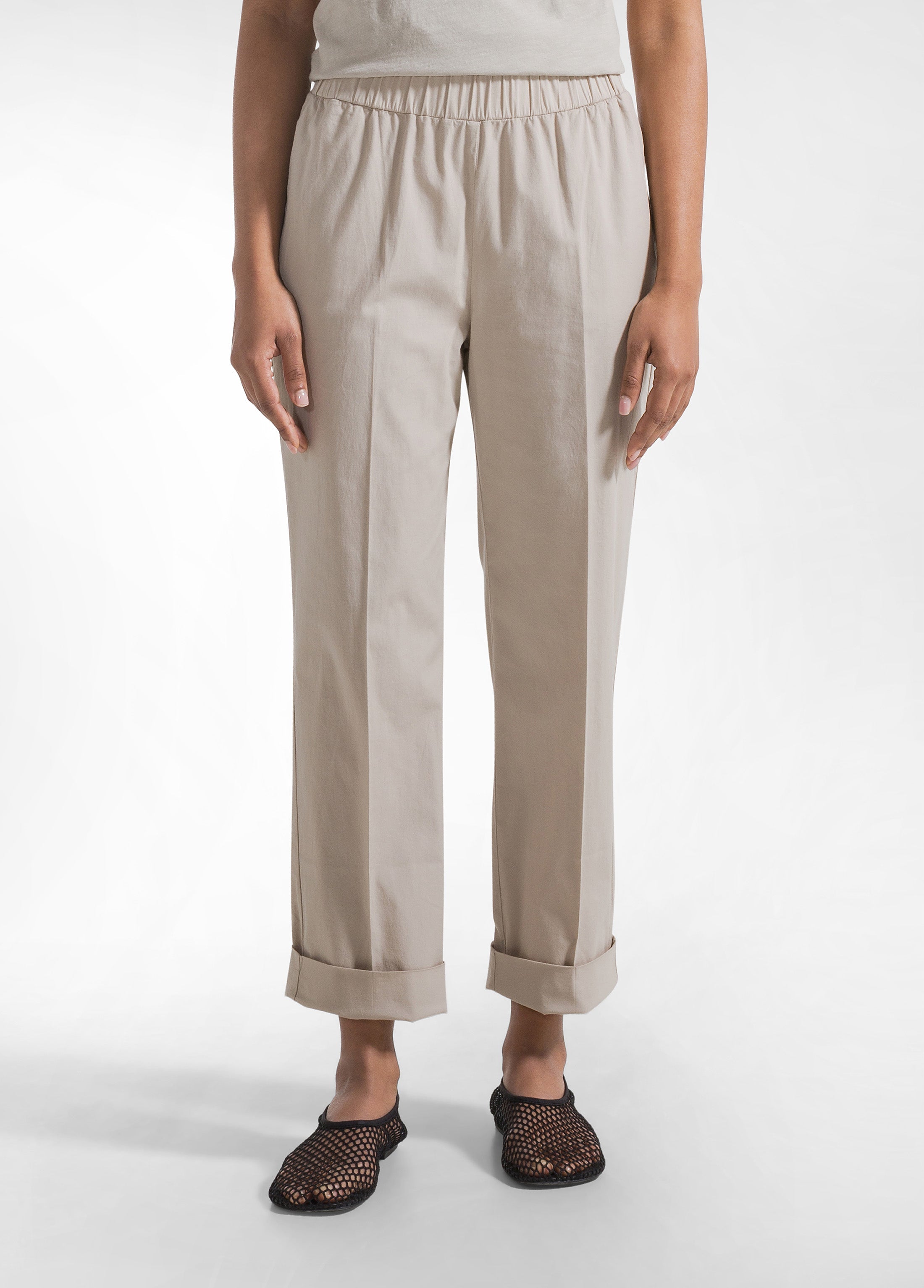 deha-pantaloni-dritti-in-popline-elasticizzato-beige-bestseller image 2