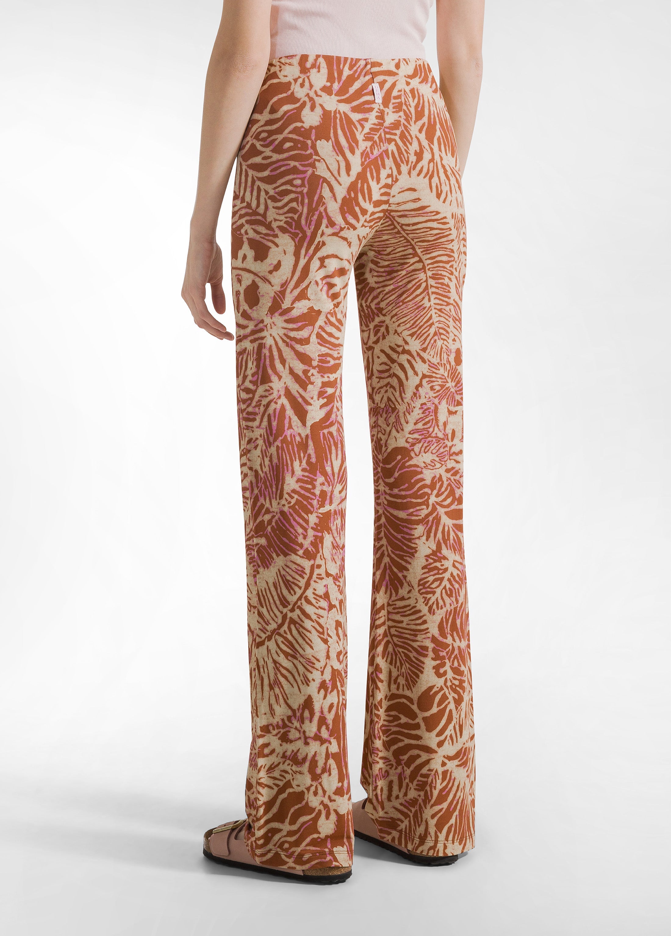 deha-pantalone-fluido-in-viscosa-stampata-marrone-pantaloni-vita-alta image 3