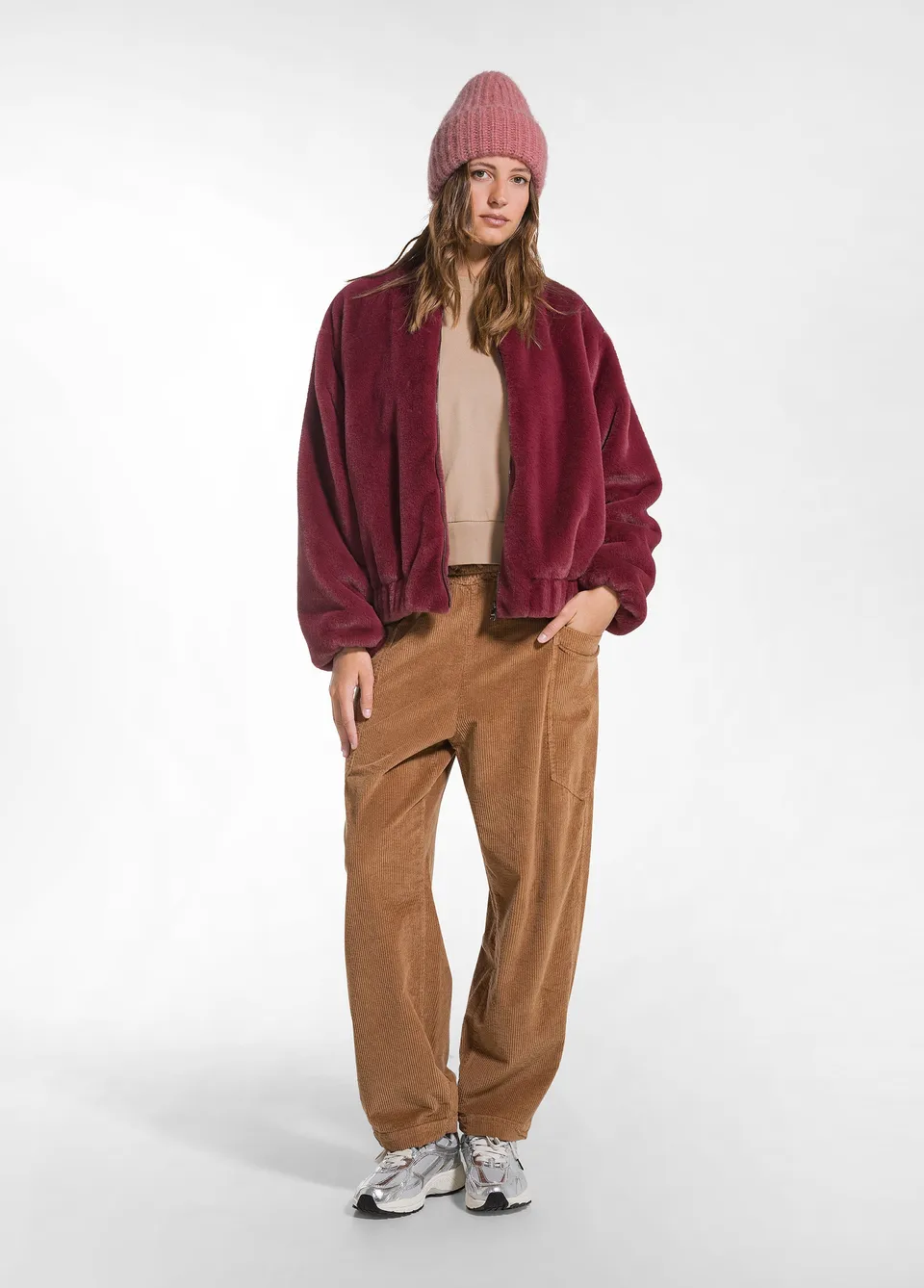deha-pantalone-balloon-velluto-mille-righe-marrone image 1