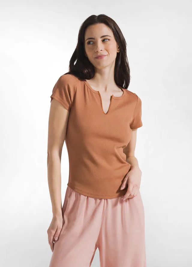 deha-t-shirt-in-costina-marrone-girocollo-stretch image 1
