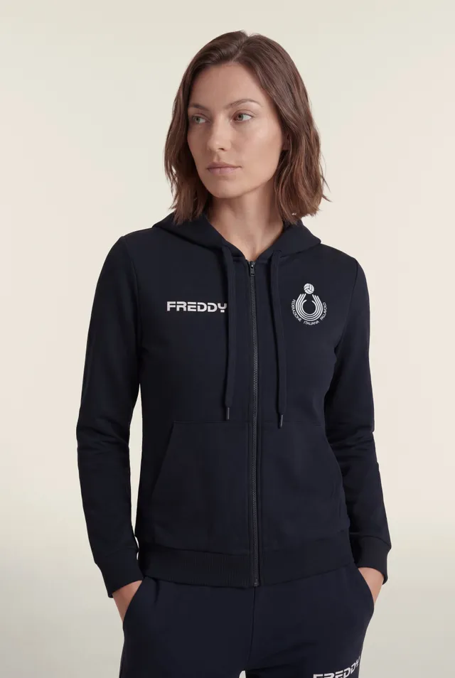 freddy-felpa-donna-fipav-con-cappuccio-e-zip-in-cotone-bielastico image 1