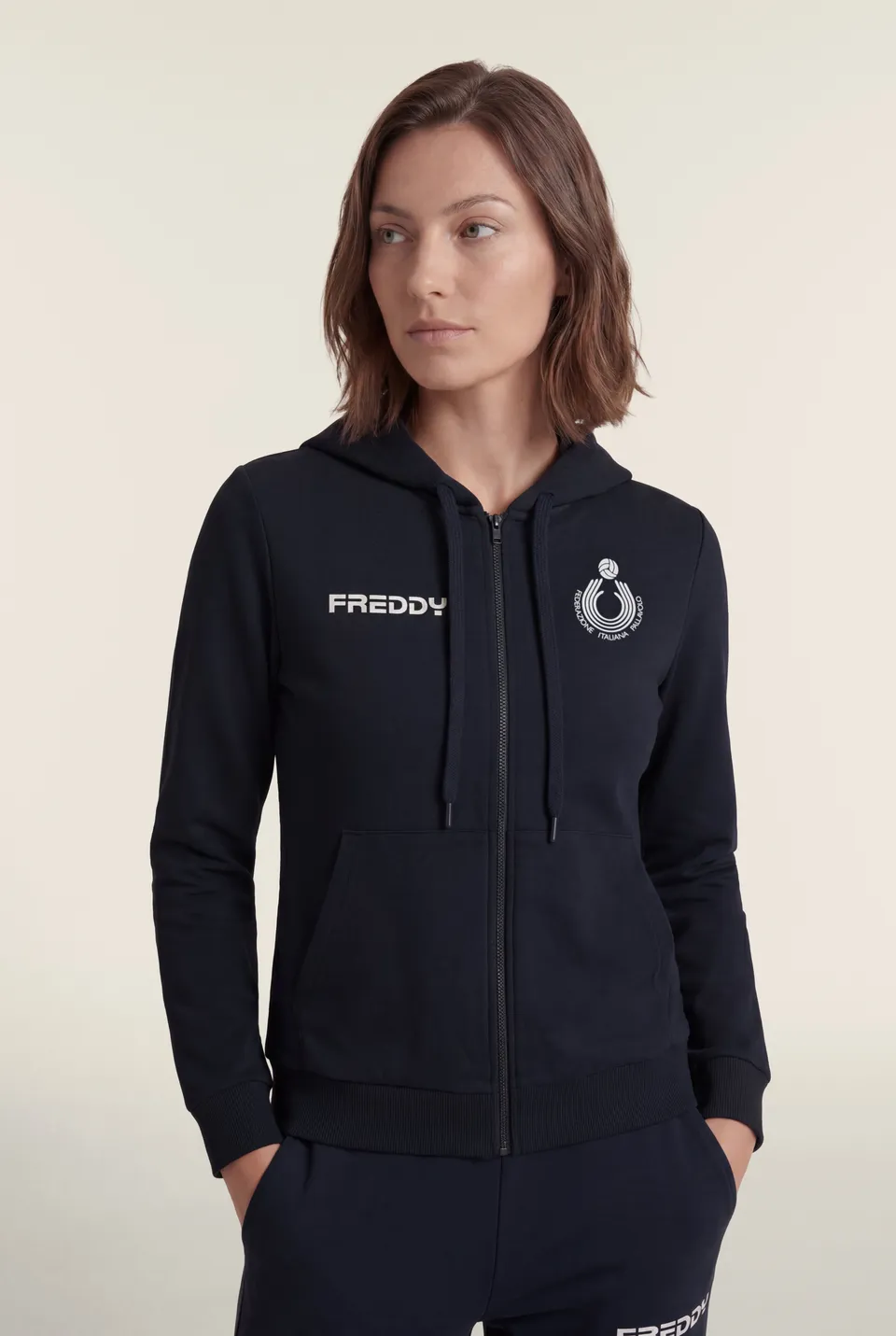 freddy-felpa-donna-fipav-con-cappuccio-e-zip-in-cotone-bielastico image 1