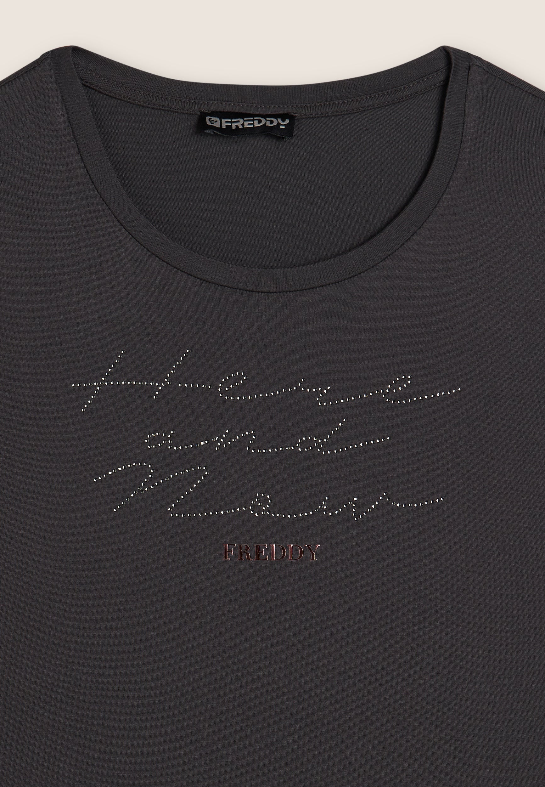 freddy-t-shirt-donna-manica-lunga-con-scritta-here-and-now-in-strass image 7