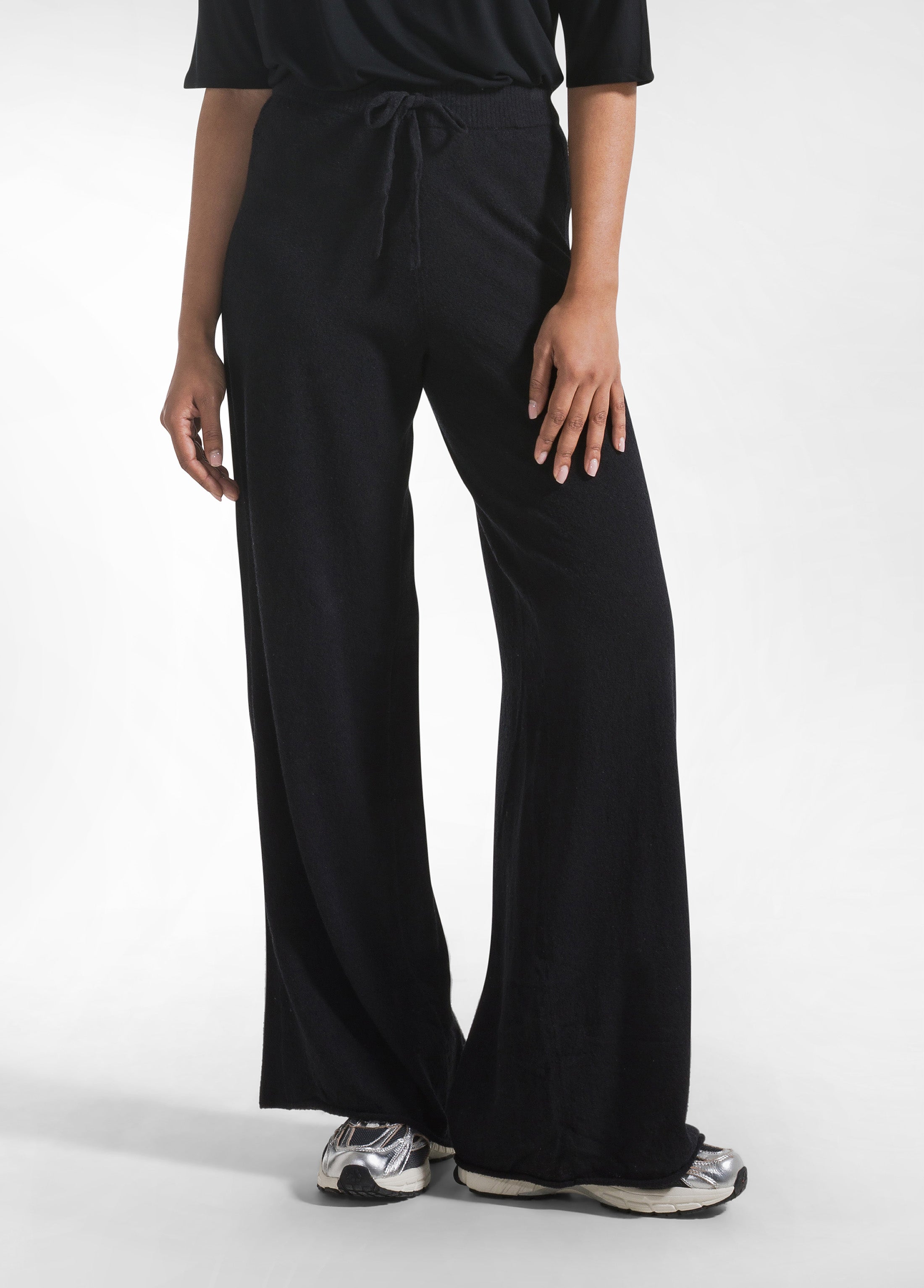 deha-pantaloni-palazzo-in-maglieria-boucl-nero-d42386 image 2