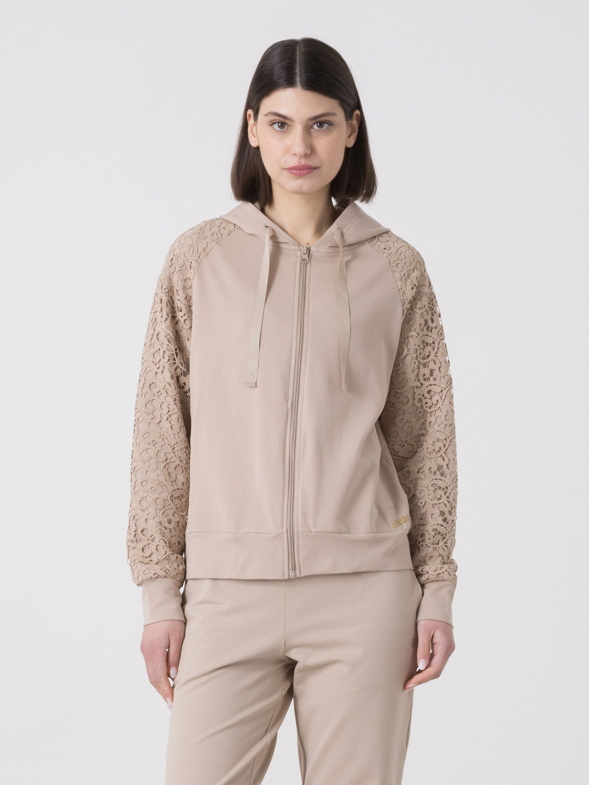 dimensione-danza-felpa-donna-full-zip-con-cappuccio-e-maniche-in-macram-sporty-c image 1