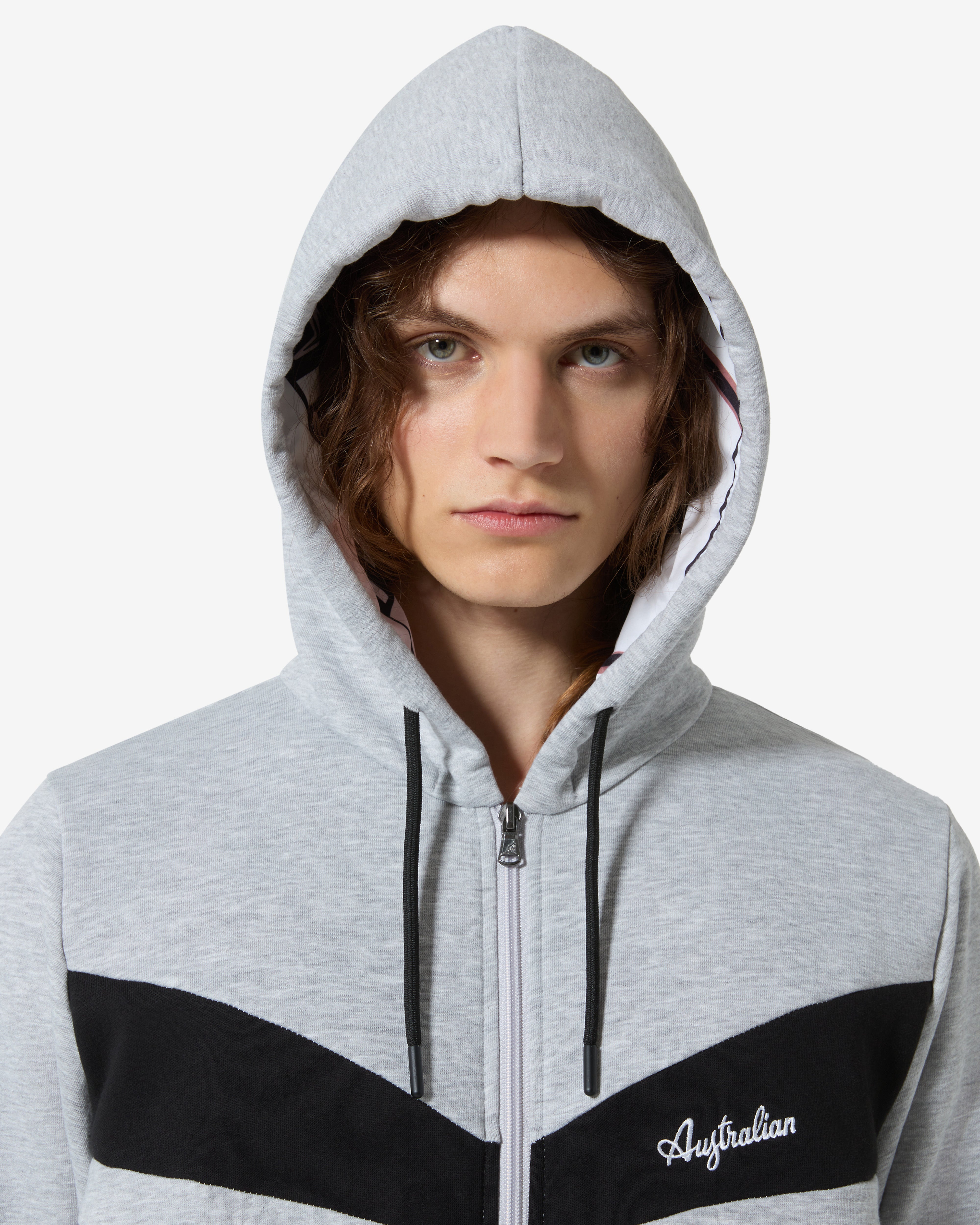 australian-raw-pink-track-jacket-giacca-felpa-grigio-melange-con-cappuccio image 3
