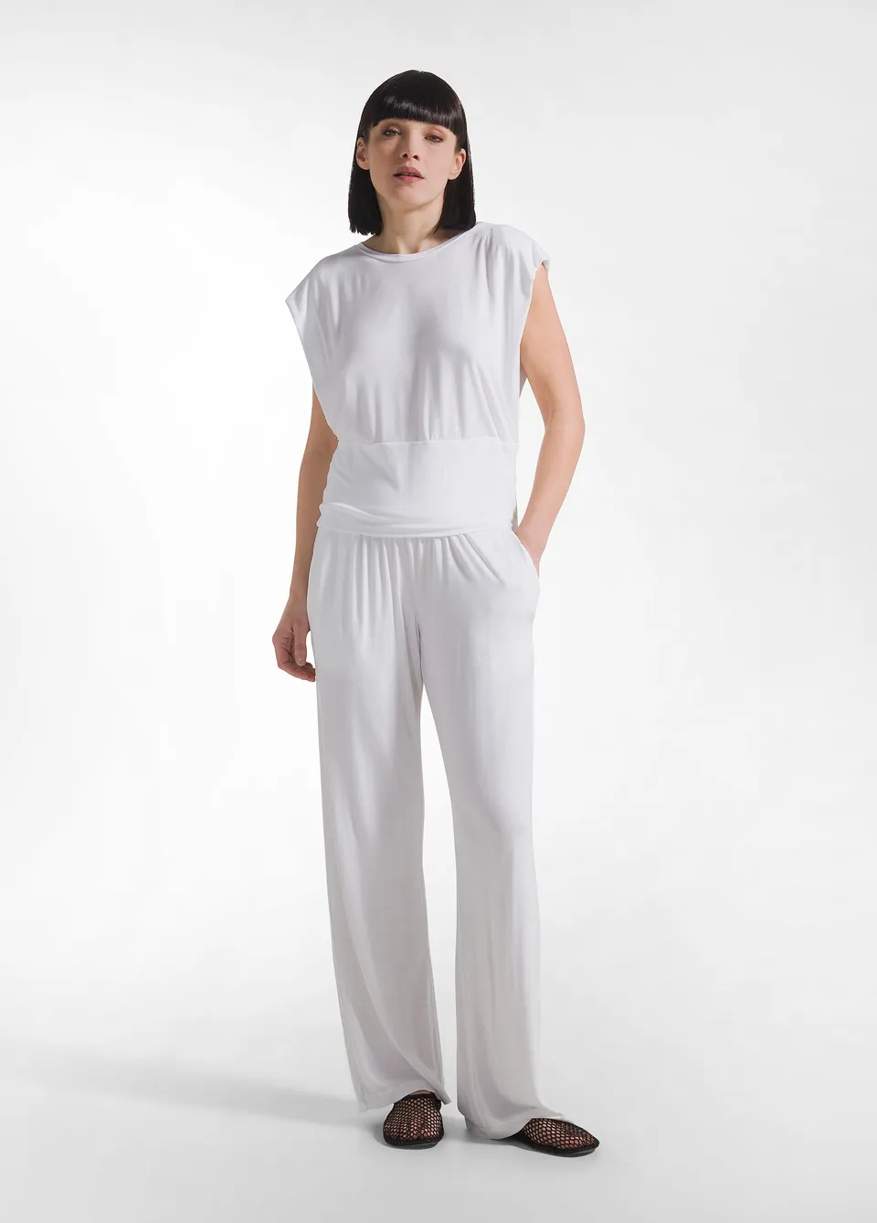 deha-pantalone-dritto-in-viscosa-stretch-bianco image 1