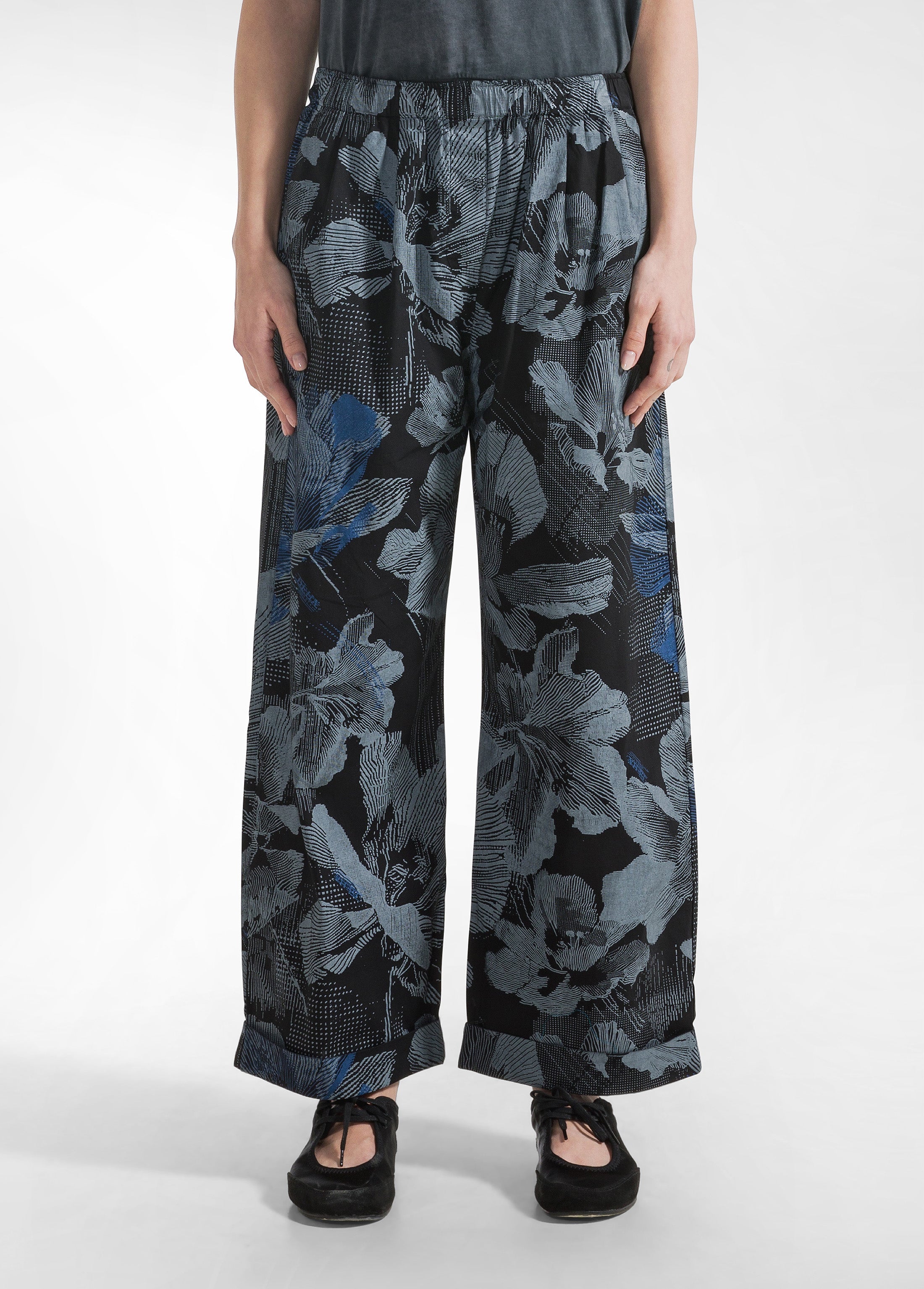 deha-pantalone-relaxed-in-popeline-stampato-nero image 2
