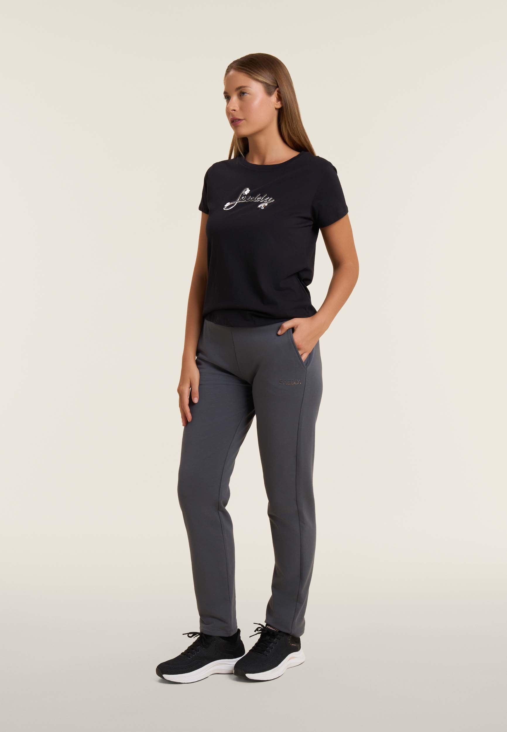 freddy-pantaloni-sportivi-donna-felpa-modal-fondo-dritto-logo-strass image 2