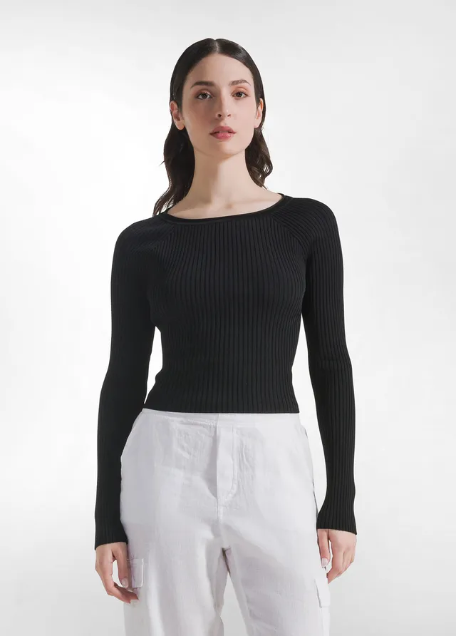 deha-top-incrociato-a-coste-in-maglia-di-rayon-nero-manica-lunga image 1
