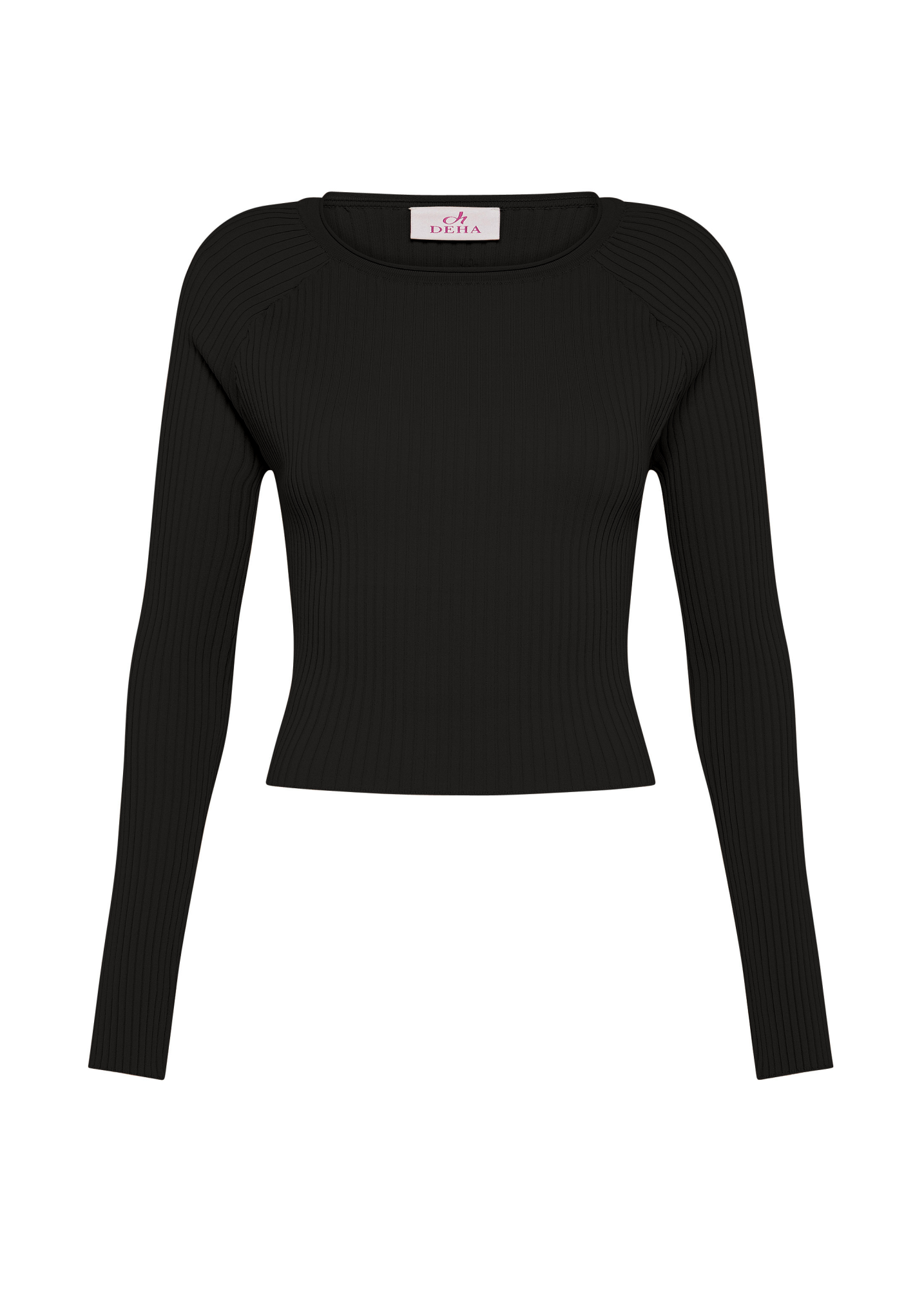 deha-top-incrociato-a-coste-in-maglia-di-rayon-nero-manica-lunga image 5