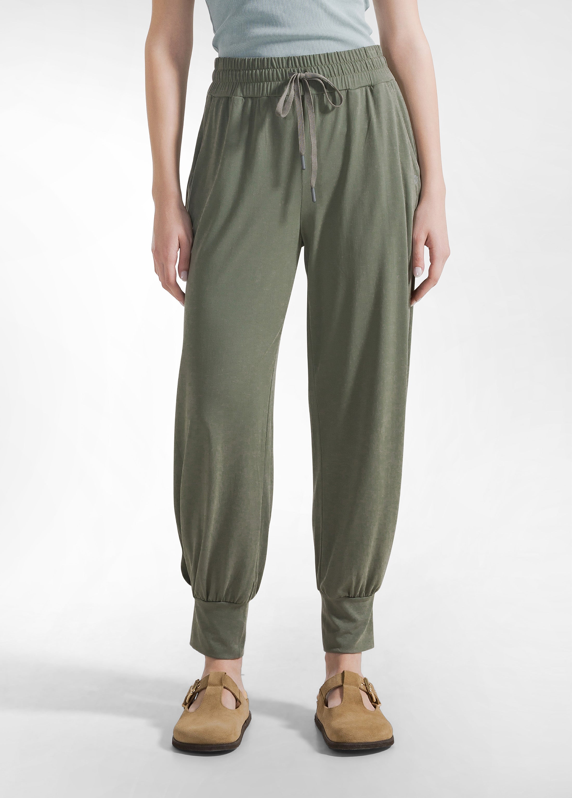 deha-pantalone-jogger-d22037-jersey-modal-verde-pantaloni-leisure-donna image 2