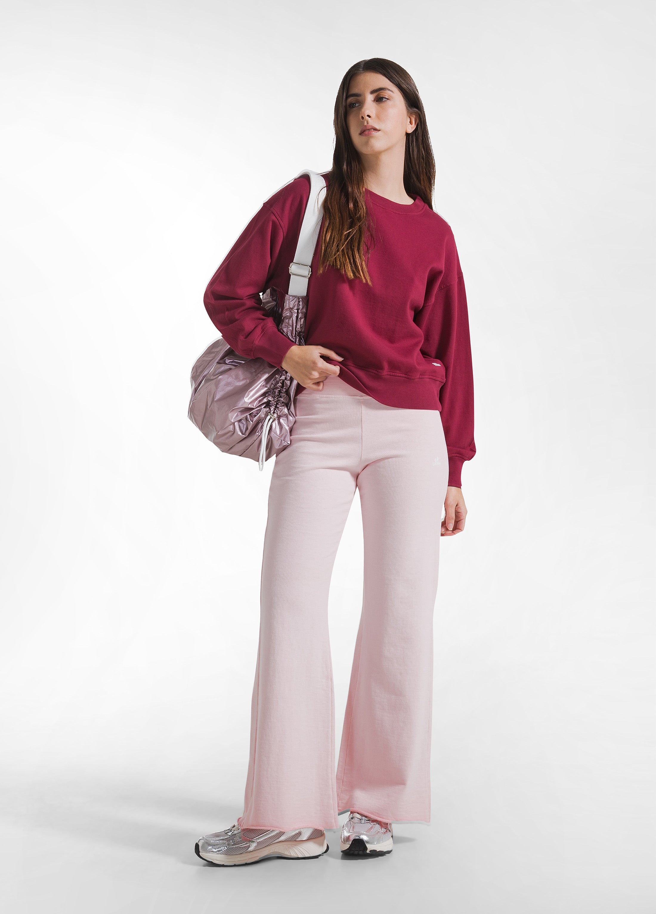 deha-pantaloni-flare-effetto-sfumato-rosa-in-felpa-cotone-organico image 1