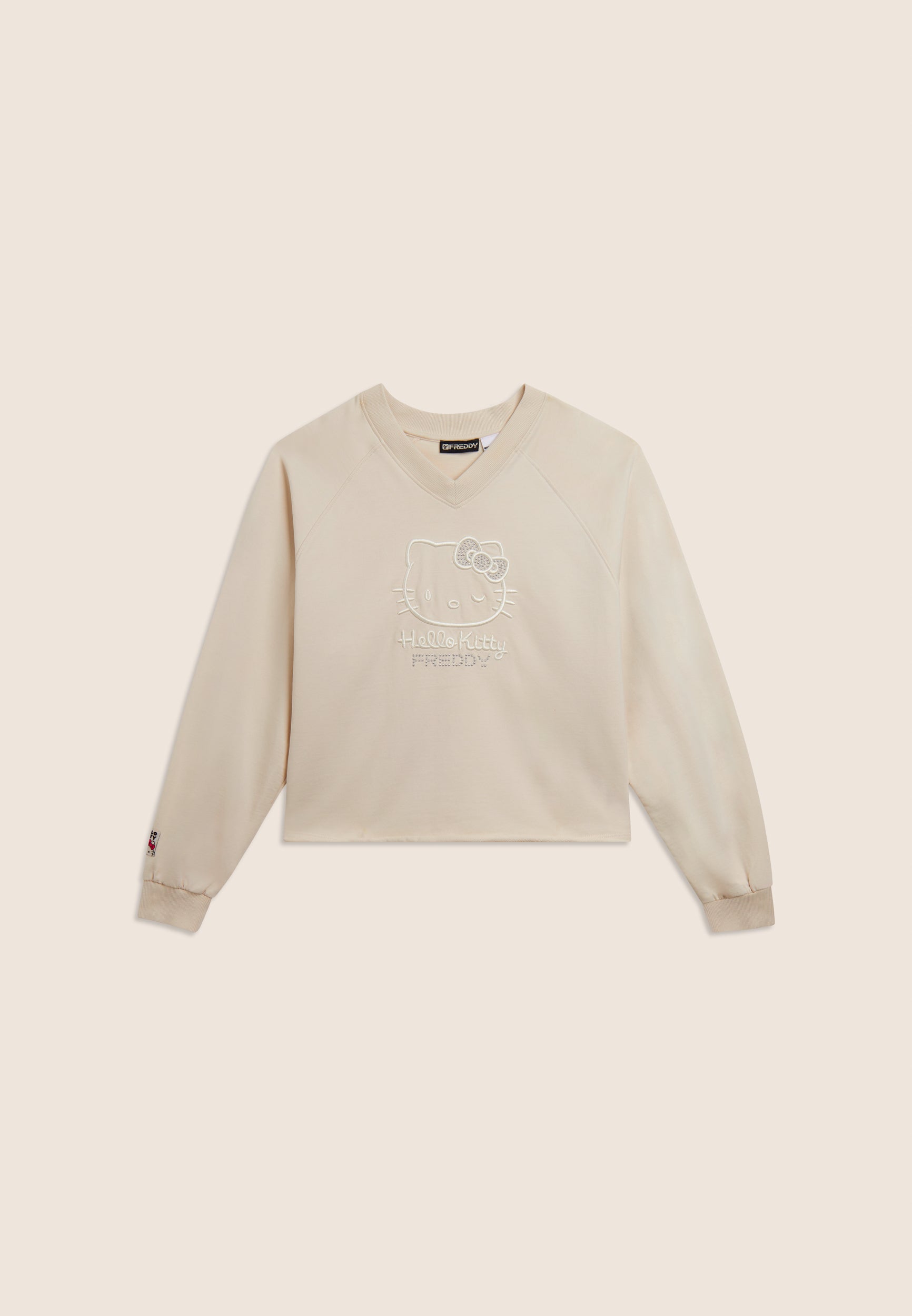 freddy-felpa-cropped-scollo-v-ricamo-hello-kitty-french-terry-cotone image 5