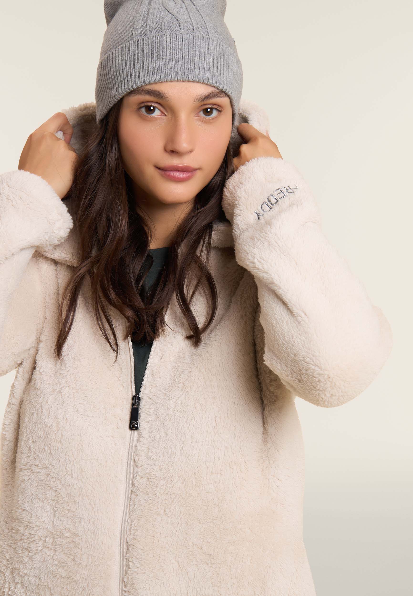 freddy-felpa-donna-in-pile-sherpa-con-cappuccio-e-zip image 4