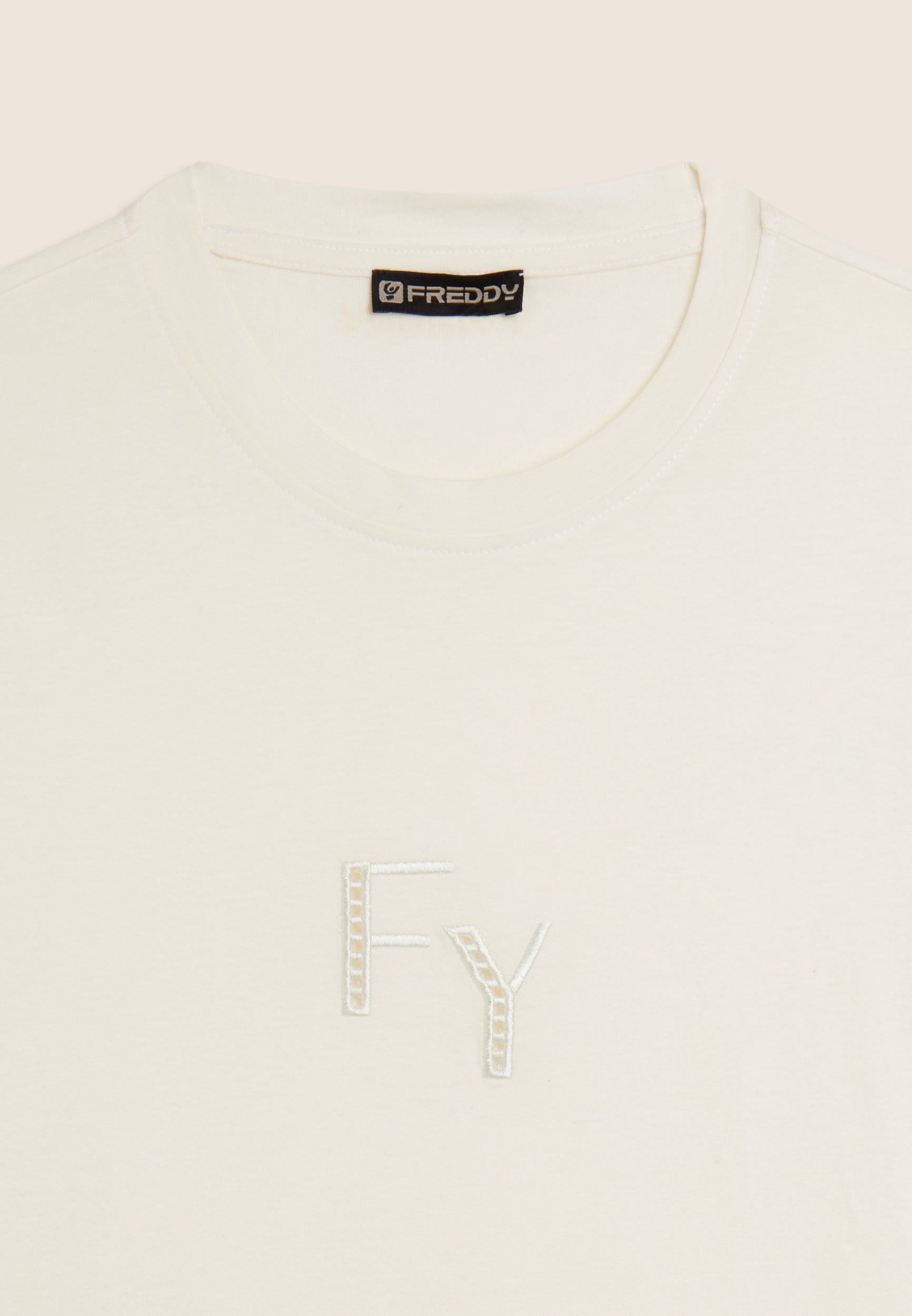 freddy-t-shirt-girocollo-donna-in-cotone-con-ricamo-traforato-logo image 7