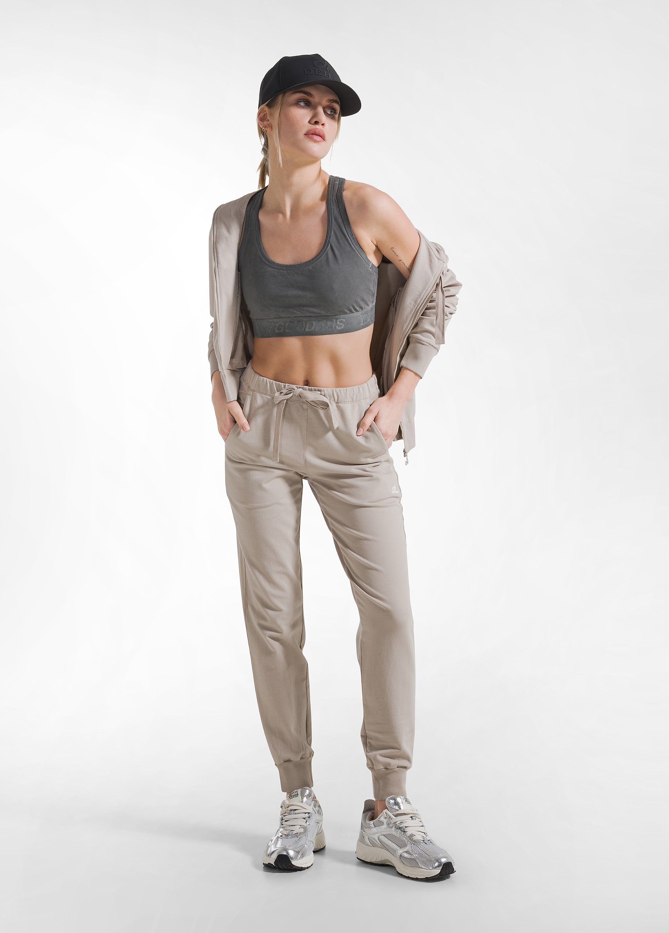 deha-felpa-con-cappuccio-full-zip-in-tessuto-stretch-beige image 4