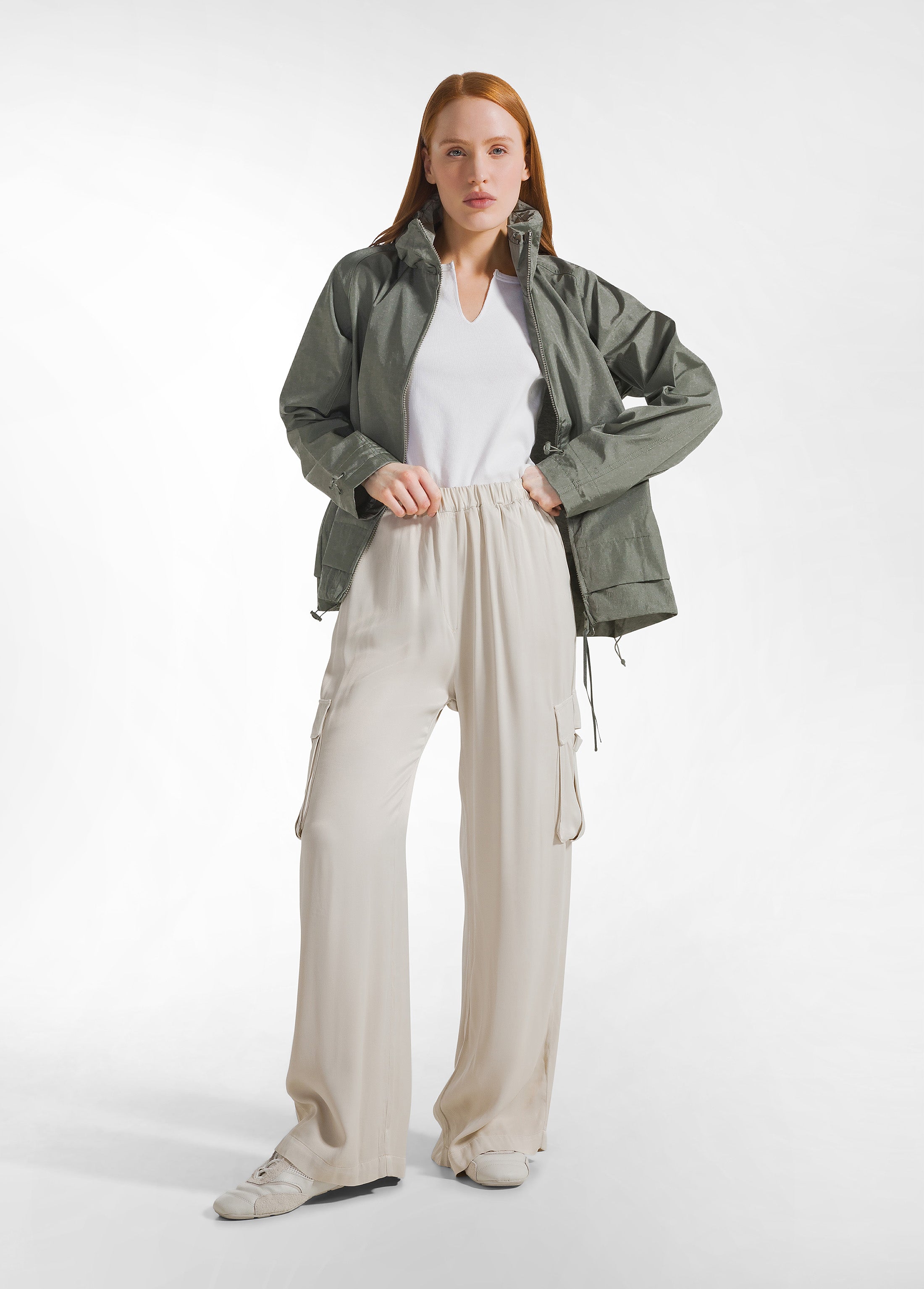 deha-pantalone-cargo-palazzo-in-raso-beige image 1